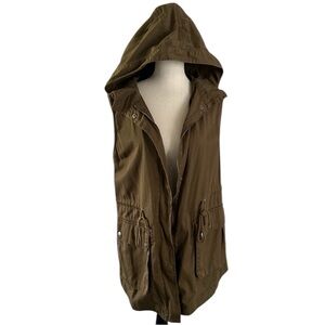 Be Cool Army Green Zip Up Hooded Detailed Trench Coat Vest Size Small